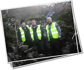 Thomas Rooney with his two sons Andrew and Brian at the restoration of and old Irish cottage in Kildare.